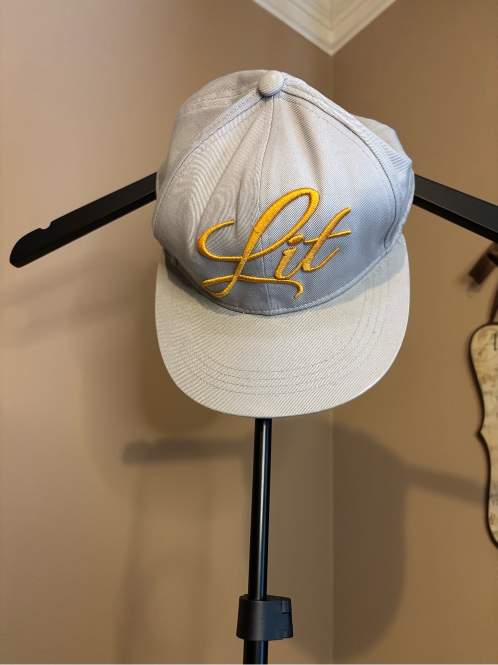 Light tan 'Lit' Embroidered Snapback Hat - Yellow Script